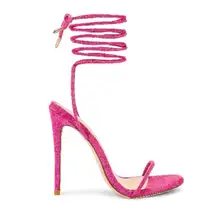 Femme LA Barely There Faux Suede Lace Up Heels in Deep Pink Size 8