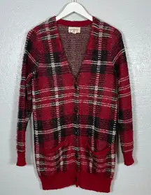 Denim & Supply Ralph Lauren Women S Red Black Mohair Wool Blend Plaid Cardigan