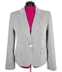 Rafaella Black White Striped Stretch Cotton Blend Blazer Jacket Size 12