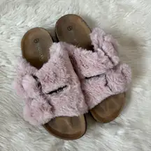 Rose Pink Fuzzy Slip On Sandals