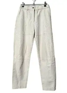 Yigal Azrouël 100% Lamb Leather Croc Embossed Pants Luxury Winter White Size 4