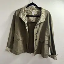 PEYTON JENSEN SAFARI‎ JACKET LONG SLV BUTTON UP OLIVE GREEN 97% COTTON size L