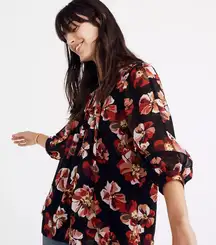 Madewell Tie Back Floral Bubble Sleeve Top in French Rose M