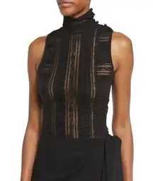 CINQ A SEPT Antonia Sleeveless Turtleneck Lace Top, Black XS