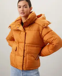 NVLT Jacket Womens Small Orange Wonder Puffer Coat Hooded High Neck Full‎ Zip