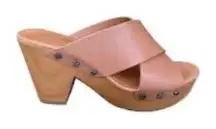 Lucky Brand Pink Suede Platform Wood Heel Clogs Mules Sandals Size 9 M boho‎