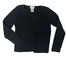 Vintage Chadwicks Cardigan Size L Black Ribbed Button Front Made in Japan