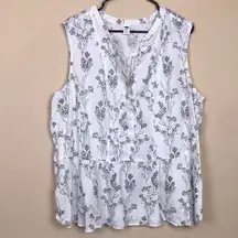 Old Navy Tall Women’s Linen Blend Floral Print Split Neck Button-Up Tank Blouse