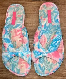 Lilly Pulitzer Bindi Blue My Little Peony Pink Blue Slid Slippers 9/10