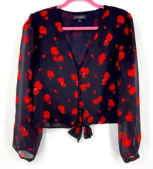 Intermix Silk Blouse, v neck, button front, long sleeve,‎ size Large