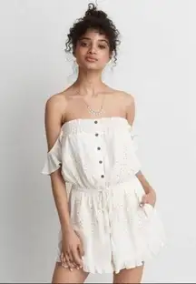 American Eagle Eyelet Off The Shoulder Flutter Sleeve Romper- Size Small