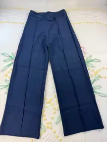 SHEIN Wide Leg Pants Navy Blue High Waisted‎ Button Detail Pleated Culottes L