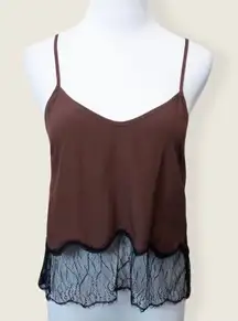 Aritzia Wilfred Chimère Lace Hem 100% Silk Camisole - Maroon - Size Medium