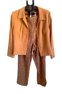 Women’s Brown Leopard Sag Harbor Vintage Blazer & Pants Set Size Petite  12