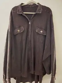 Free People FP One Scout Jacket Buttondown Oversized Tunic Top In Mole Size L