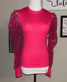 SheIn  dark pink shirt with sheer polka dot puff sleeves, size Small