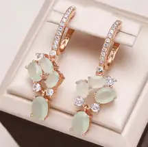 Exquisite light sage green cubic zirconia rose gold dangle earrings NIB