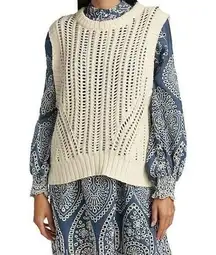 MUNTHE Twin Crochet Organic Cotton Wool-Blend Cream Sweater Vest SZ 2 (34) NWOT