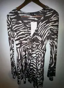 Zara Zebra Print long sleeve V-Neck Mini Dress size small NWT‎