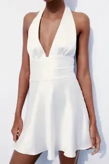 Zara White Satin Halter Mini Dress