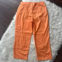 Orange Cargo Cotton Cropped Pants