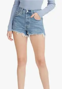 Levi’s classic ribcage 501 high rise denim shorts raw hem cutoff jean shorts