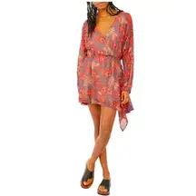 Free People Floral Scarf Teegan Mini Dress V Neck Size L