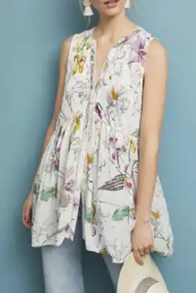 Anthropologie Nia Floral W/White Embroidered
Ladder Lace Trim Floral Tunic Top M