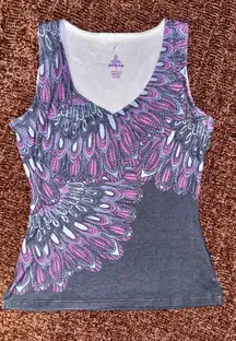 Prana Peacock Feather Print Purple Tank Top Women’s Small EUC