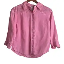 Vintage Talbots Women Linen Button Front Classic Top SP Pink Coastal Travel