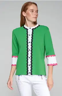 VILAGALLO GREEN RIC-RAC DETAIL CARDIGAN NWT‎ size XS