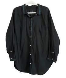 Aerie Womens Linen Relaxed‎ Fit Lagenlook Button-Up Shirt Black Size L Oversized