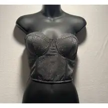 Forever 21 Silver Black Glitter Bustier Size Medium Corset Cropped‎ Top