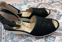 Fly London women shoes black suede platform wedge size 42 11 11.5 sandal