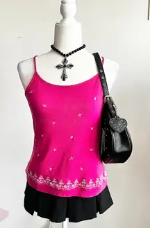 Y2K Pink Embroidered Tank Top, Fairy, Coquette, Boho, Festival, Vintage,‎ Large