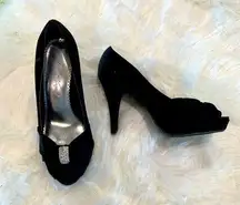 Michaelangelo size 8 m black heels pumps with sparkly accent at‎ toes peep toe