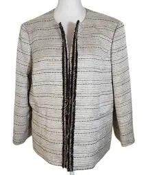 Kasper Silver and Black Blazer Size 12 Petite Kasper Dressy Collarless Blazer