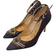 Sam Edelman Size 9 Navy Blue Hermoine Pointed Toe Embellished Eye Heels Beaded