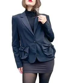 Donna Karan Black Blazer Jacket with Bow Pockets Medium Large