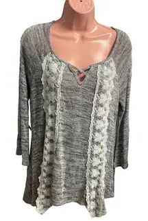 UNITY WORLD WEAR Gray Lace Sweater Top Size Medium