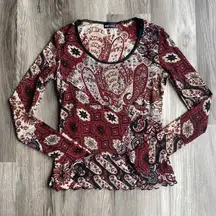 Y2K Vintage Wet Seal Sheer Mesh Long Sleeve Boho Paisley Grunge Punk Red Sz M
