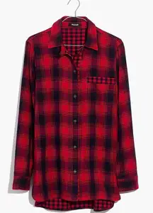 Madewell red and black buffalo plaid flannel shirt size small Christmas holiday