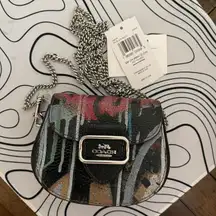 Coach Silver Black Mint Serf Morgan Card Case On A Chain