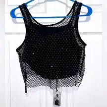 Sincerely Jules Crop Top Medium Rhinestone Mesh crystal Fishnet Flowy tank scoop