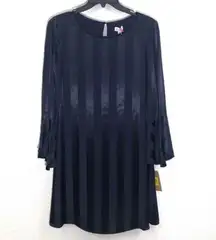 Cremieux Selina Tulip Sleeve Striped Satin Dress Size 28 Navy Blue Size XS New