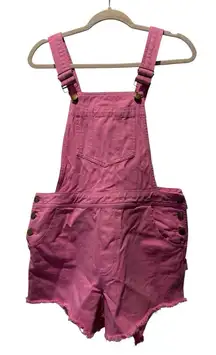 & MERCI Pink Denim Overalls Size M 100% Cotton Barbiecore Summer Trendy Raw Hem