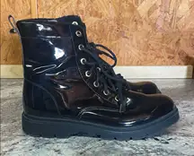 Black Patent Leather Lace-Up Boots