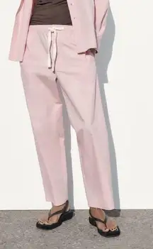 ZARA  NWOT pink poplin pant’s drawstring waist straight leg pants