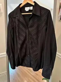 Worthington Button Up Shimmery Semi Formal Top Black Size Large