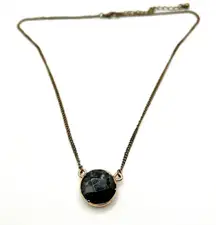 Rare circle charcoal jewel necklace with antique gold chain NWOT 3” extender